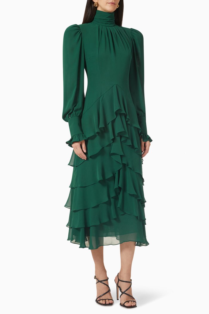 

Allia Turtleneck Midi Dress in Chiffon, Black