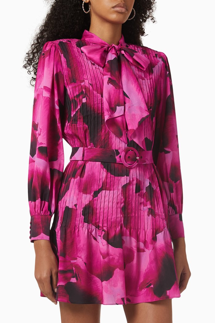 

Kendall Floral Mini Dress in Silk, Pink