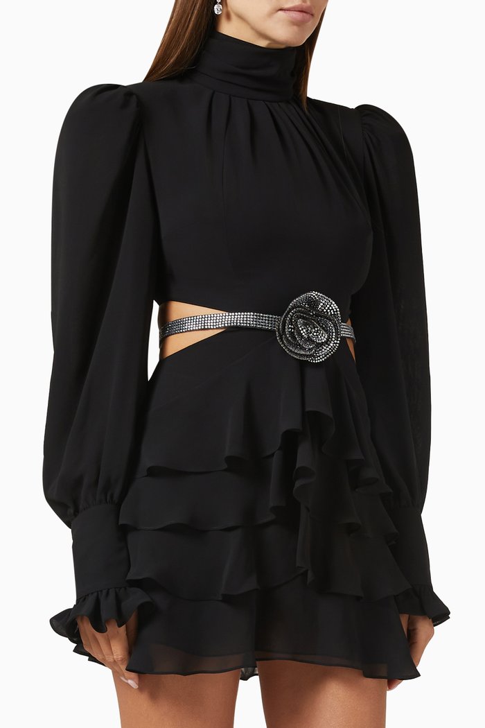 

Dakota Long Sleeve Mini Dress in Viscose, Black