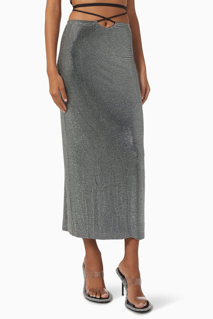 

Kira Crystal Midi Skirt in Viscose, Silver