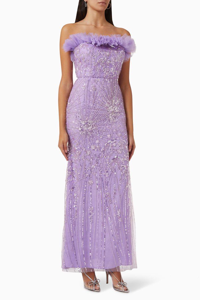 Angelina Gown in Embellished Tulle Mesh, Purple