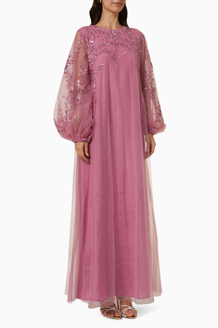

Lilah Embellished Kaftan in Silk Organza, Pink