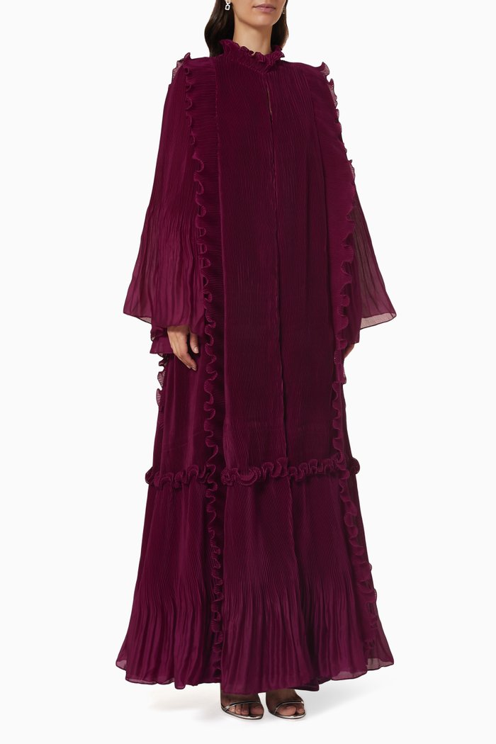 

Isabelle Pleated Coat Kaftan in Satin Georgette, Red