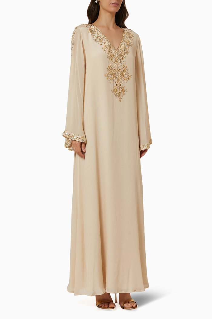 

Trib Embellished Kaftan in Silk Crepe, Neutral