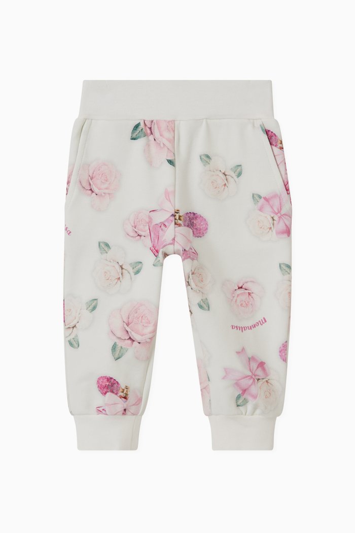 

Floral Joggers in Cotton, Neutral