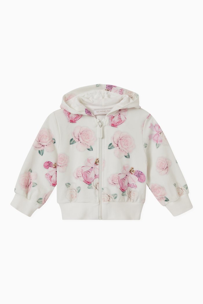 

Floral Print Hoodie in Stretchy Cotton, Neutral