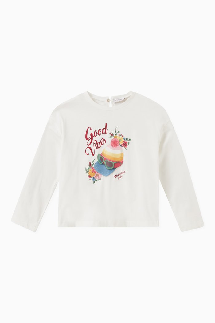 

Good Vibes Print T-shirt in Cotton, Neutral