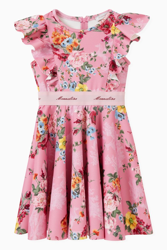 

Ruffled Floral Dress in Stretchy Cotton, Pink