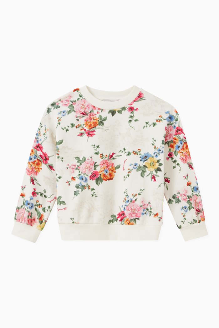 

Floral Print Sweatshirt in Cotton Fleece, White