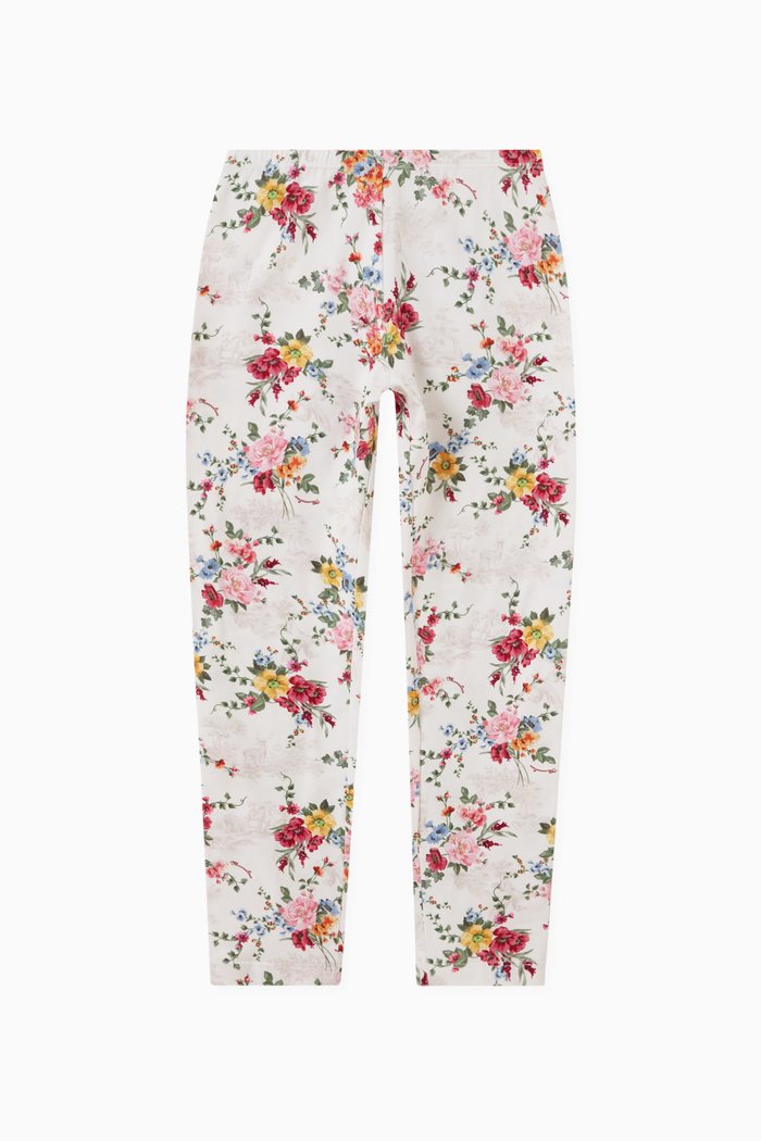 

Floral Leggings in Cotton Jersey, White