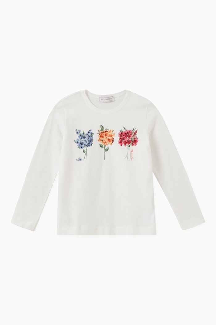 Flower Bouquet Print T-shirt in Cotton, Neutral