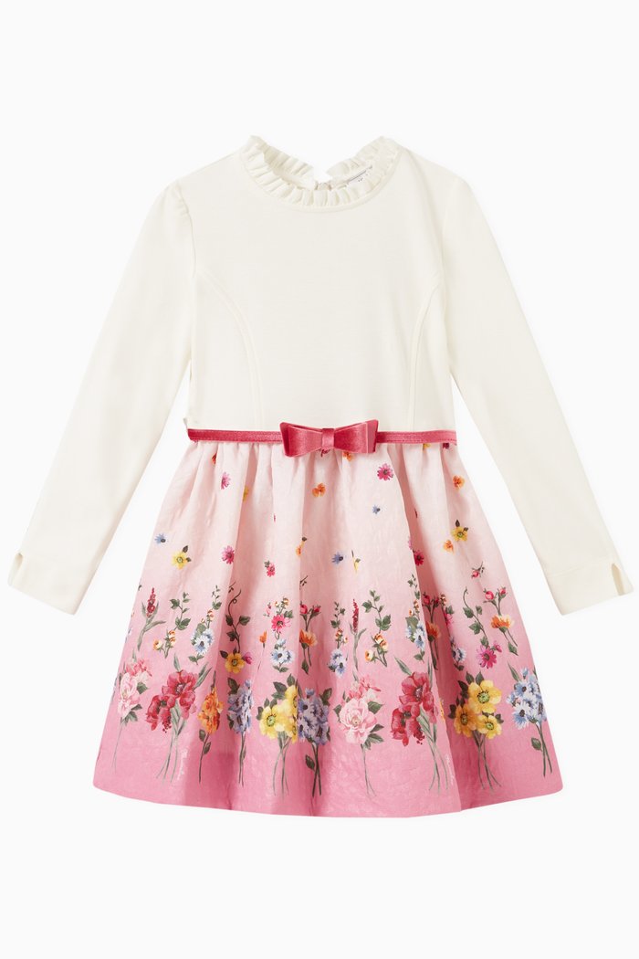 Floral Brocade Dress with Belt, Pink