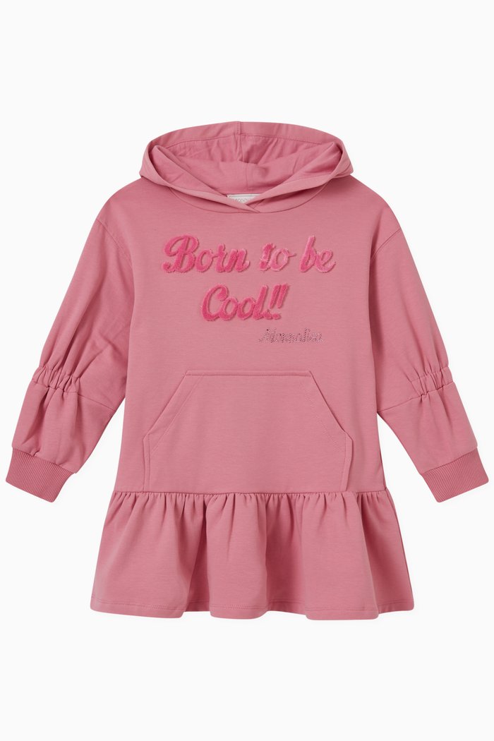 Hooded Sweatshirt Dress in Stretchy Cotton, Pink