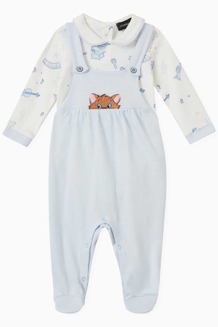 

Cat Print Jumpsuit Set in Cotton, Blue