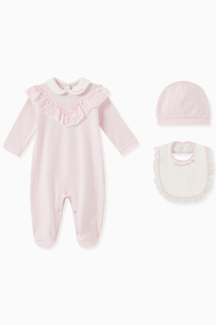 

Ruffle Sleepsuit, Bib and hat, Set of Three, Neutral