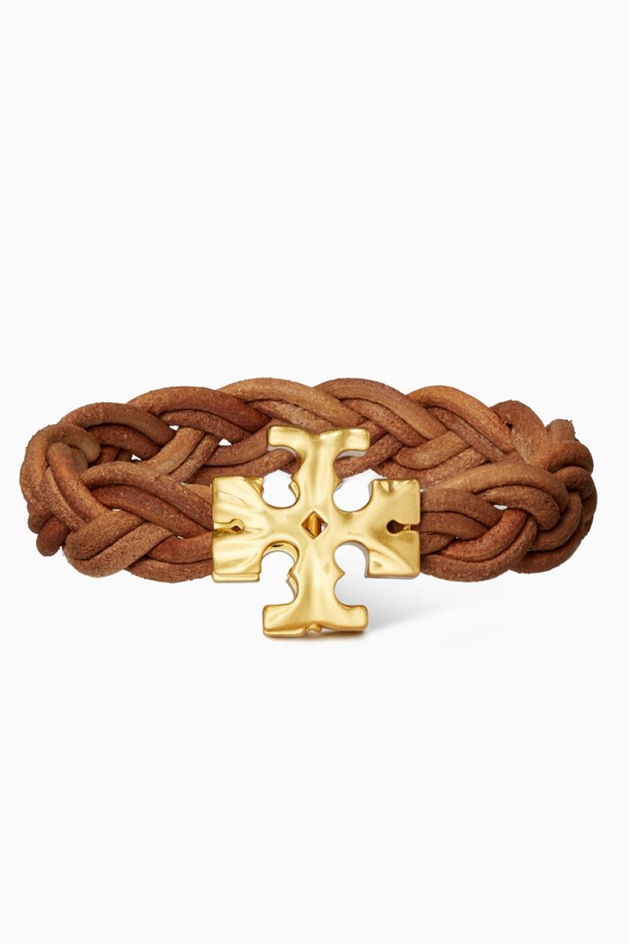 

Fisherman Bracelet in 18kt Gold-plated Brass & Braided Leather, Brown