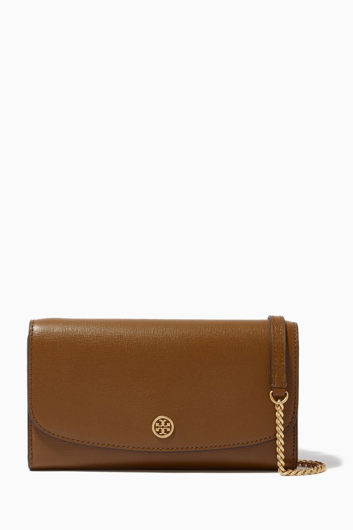 

Robinson Chain Wallet in Embossed Leather, Brown