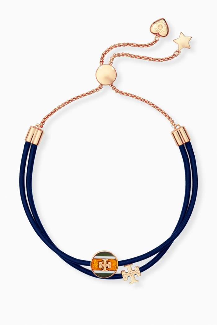 

Kira Enamel Charm Slider Bracelet in Leather, Blue