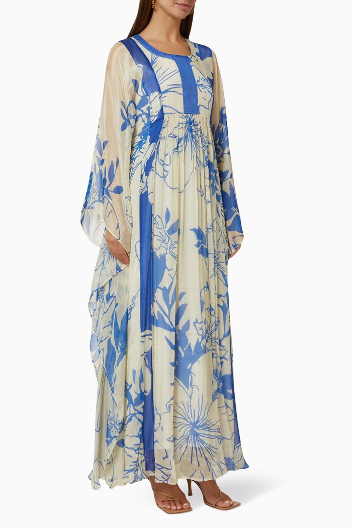 

Floral Kaftan in Chiffon, White