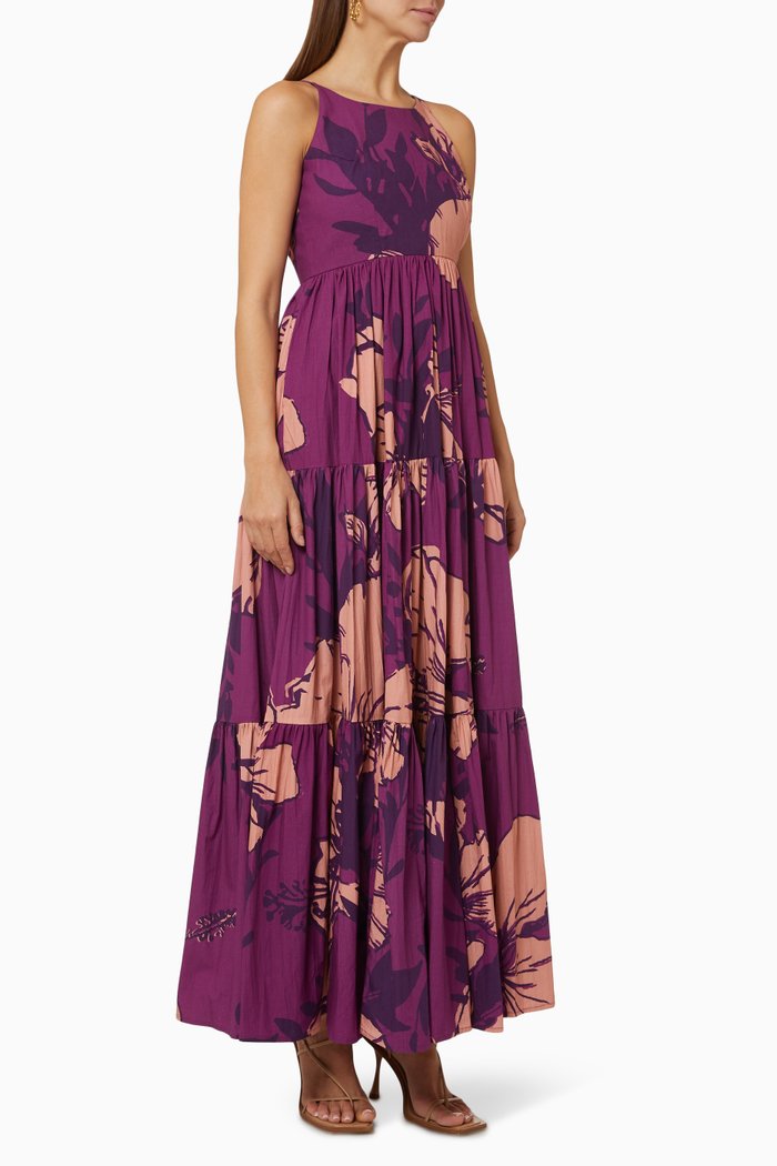 

Floral Tiered Dress in Chiffon, Purple