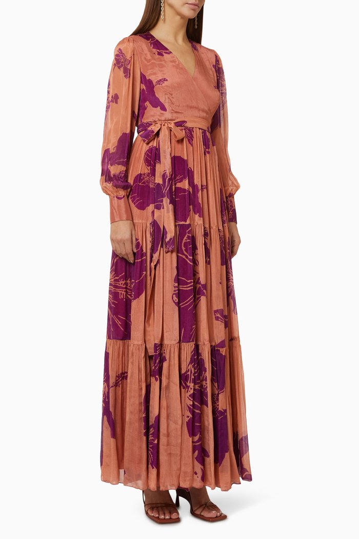 

Floral Kaftan in Chiffon, Orange