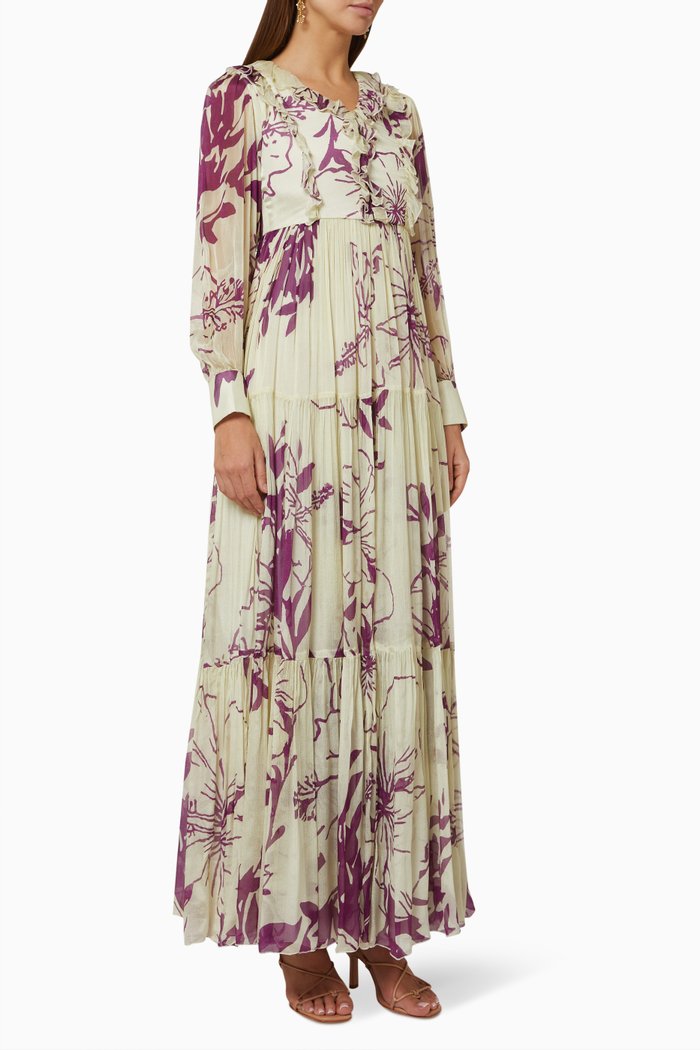 

Floral Tiered Dress in Chiffon, White
