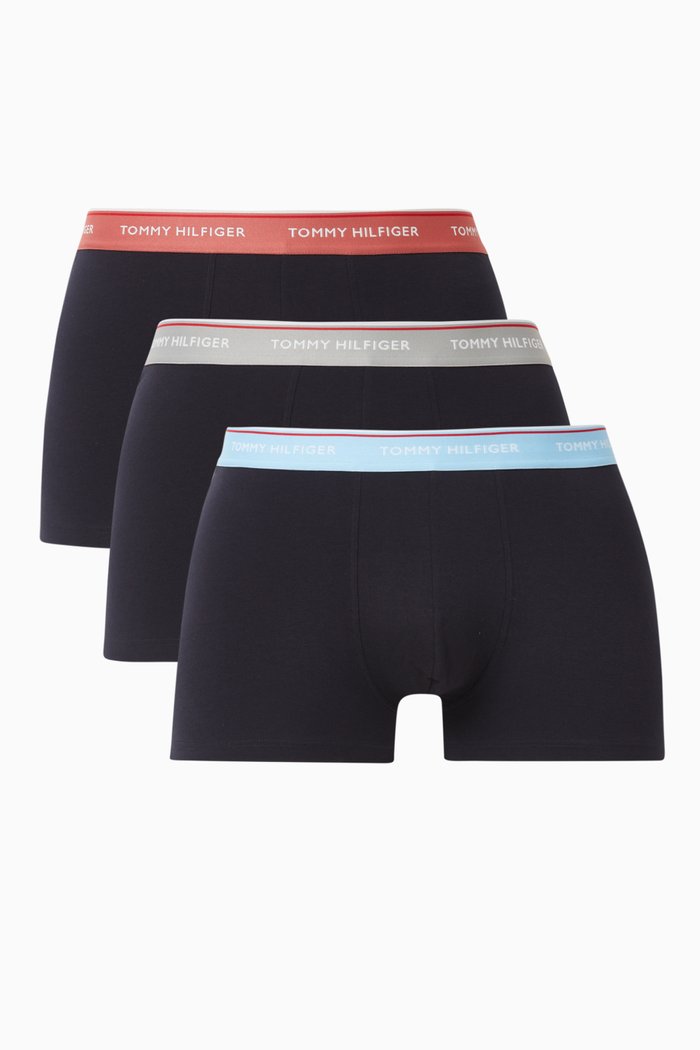 

Essentrial Logo Trunks in Cotton Stretch Jersey, Set of 3, Blue