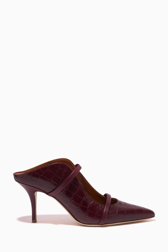 Maureen 70 Mules in Croc-embossed Nappa Leather, Burgundy