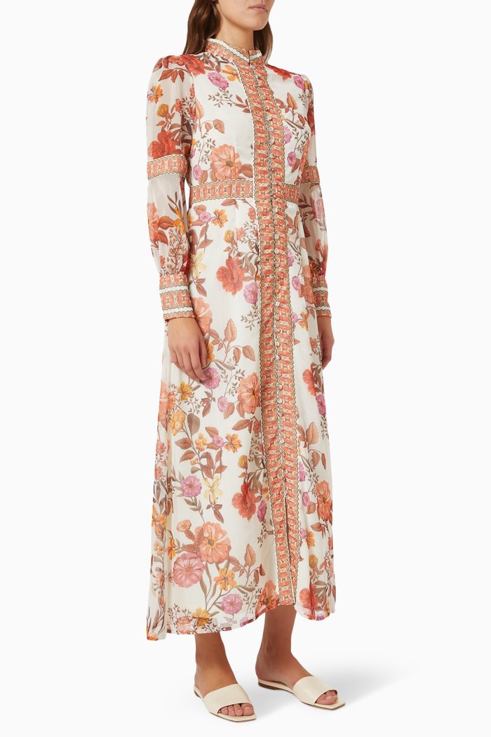 

Printed Dress in Georgette, White