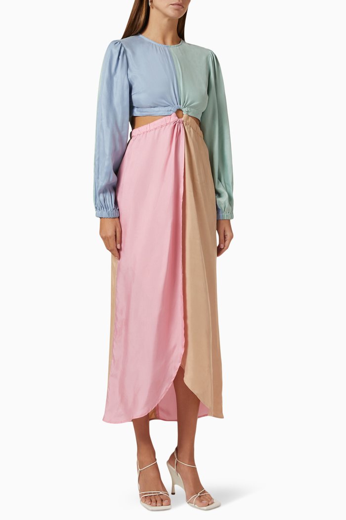 

Calypso Colour-block Midi Dress in Cupro-blend, Multicolour