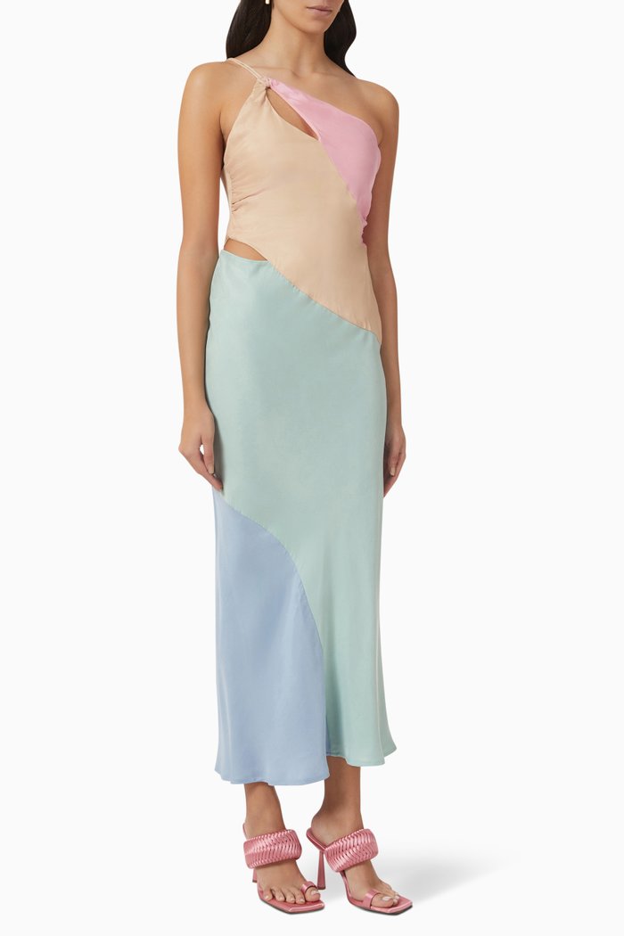 

Calypso Maxi Dress in Satin, Multicolour
