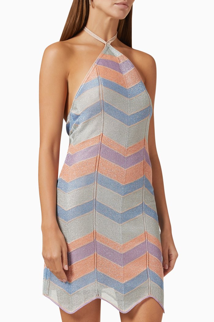 

Kiki Chevron Halter Mini Dress in Metallic Viscose-blend, Multicolour