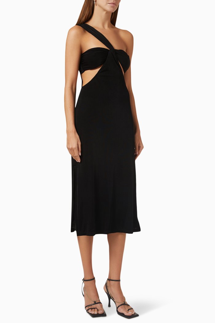 

Stanley One-shoulder Midi Dress in Stretch-jersey, Black