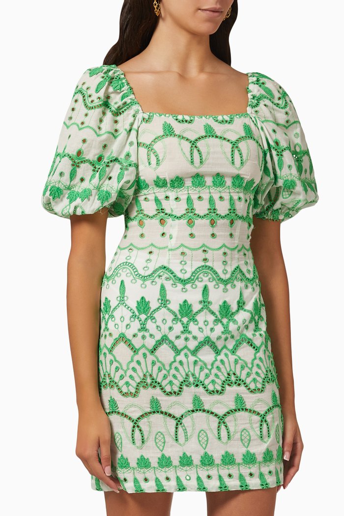 

Broderie Mini Dress in Cotton, Green