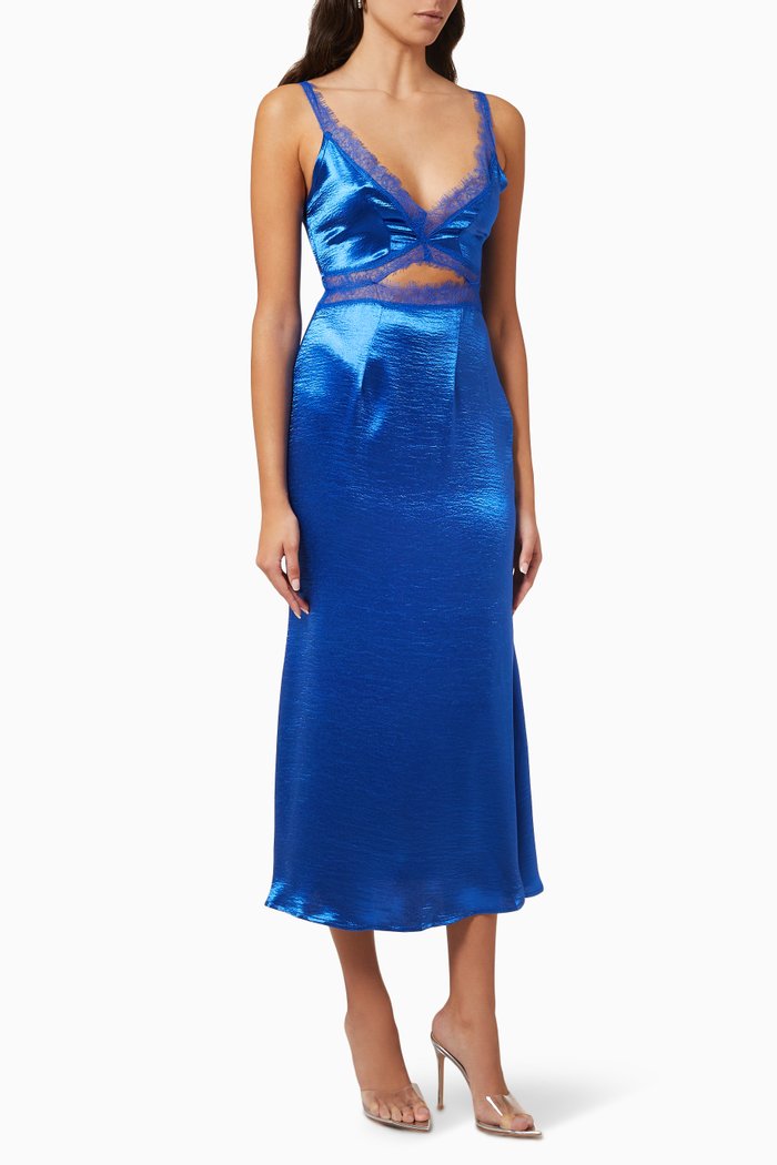 

Royale Mimi Midi Dress in Satin, Blue