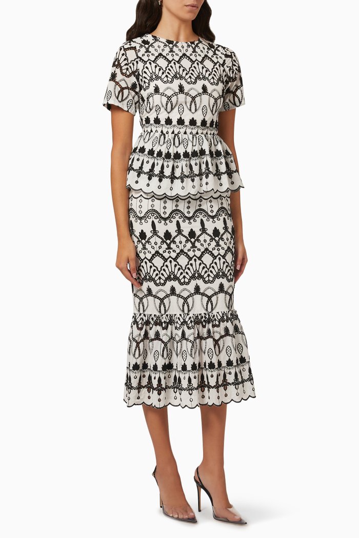 

Tiffany Broderie Midi Dress in Cotton, Multicolour