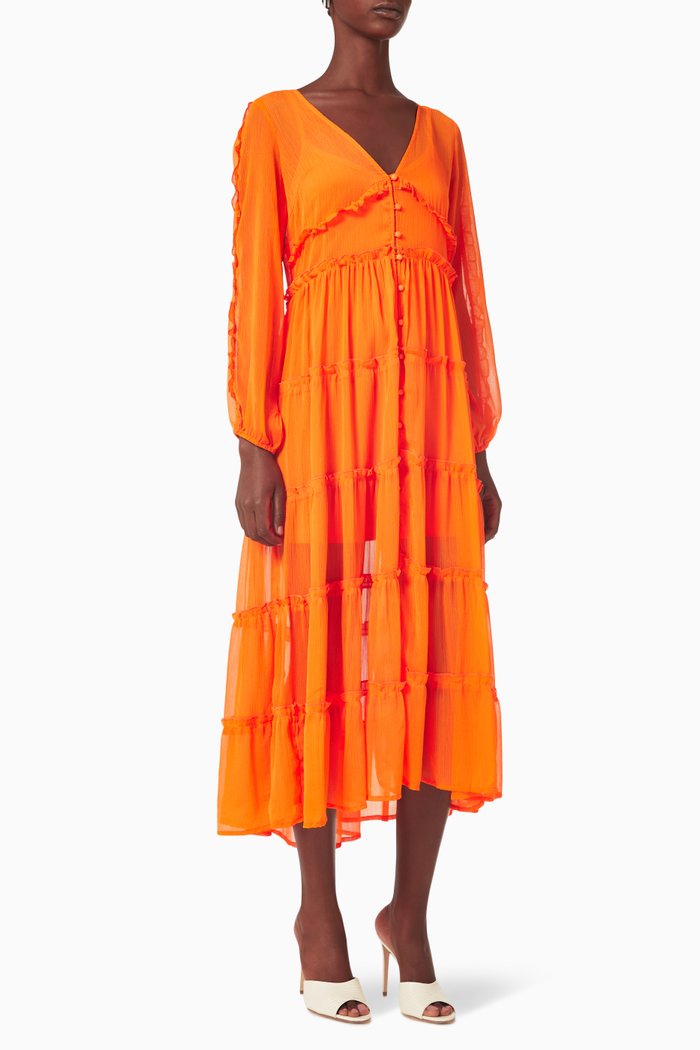 

Clemie Midi Dress in Semi-sheer Chiffon, Orange