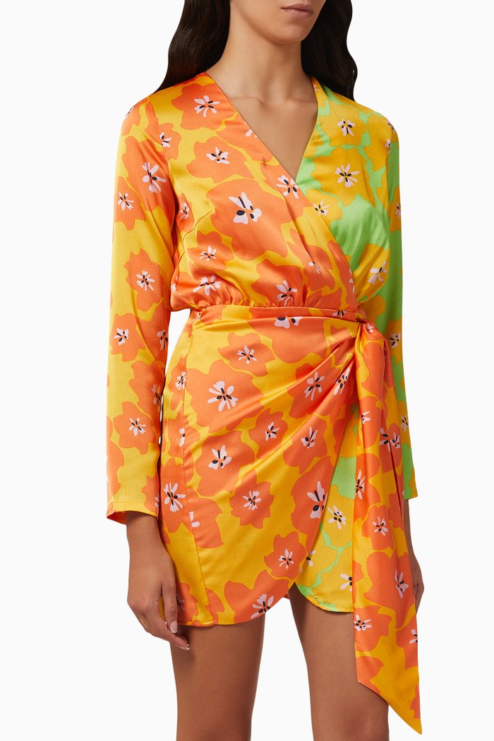 

Ally Vienna Floral Wrap-front Mini Dress, Orange