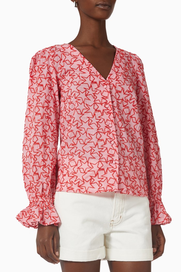 

Bex Star Broderie Blouse in Cotton, Pink