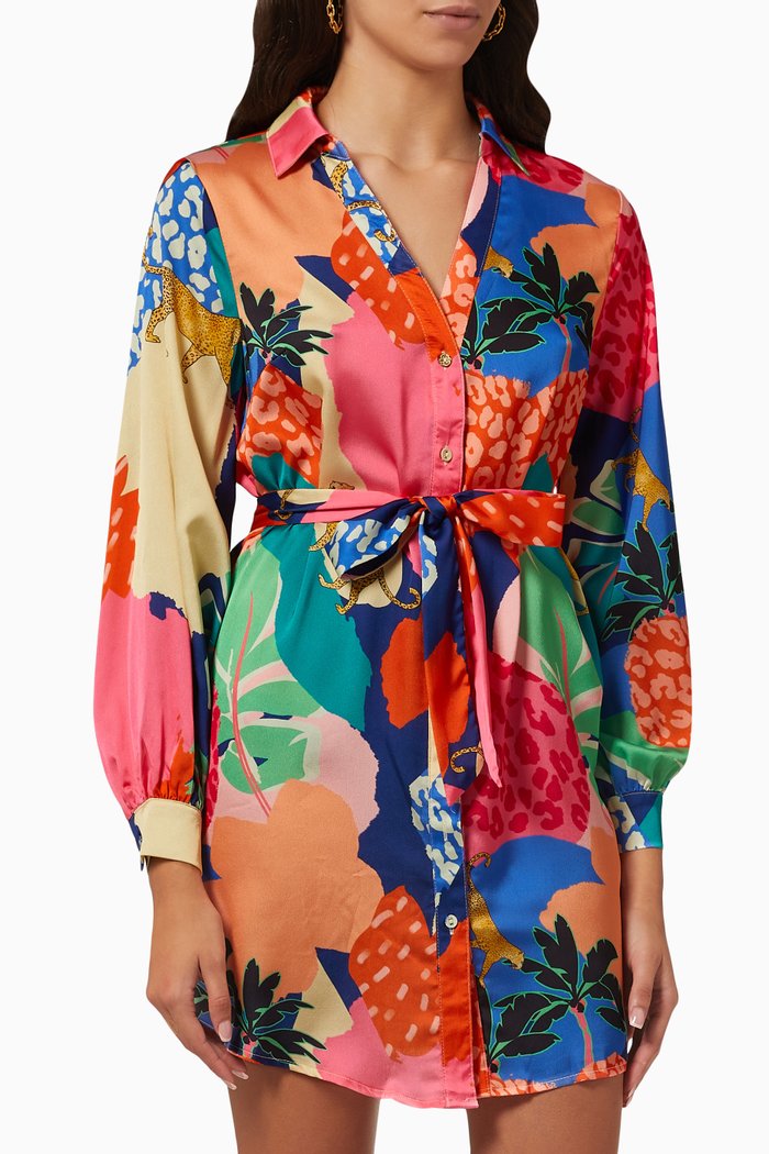 

Paradise Mini Shirt Dress in Satin, Multicolour
