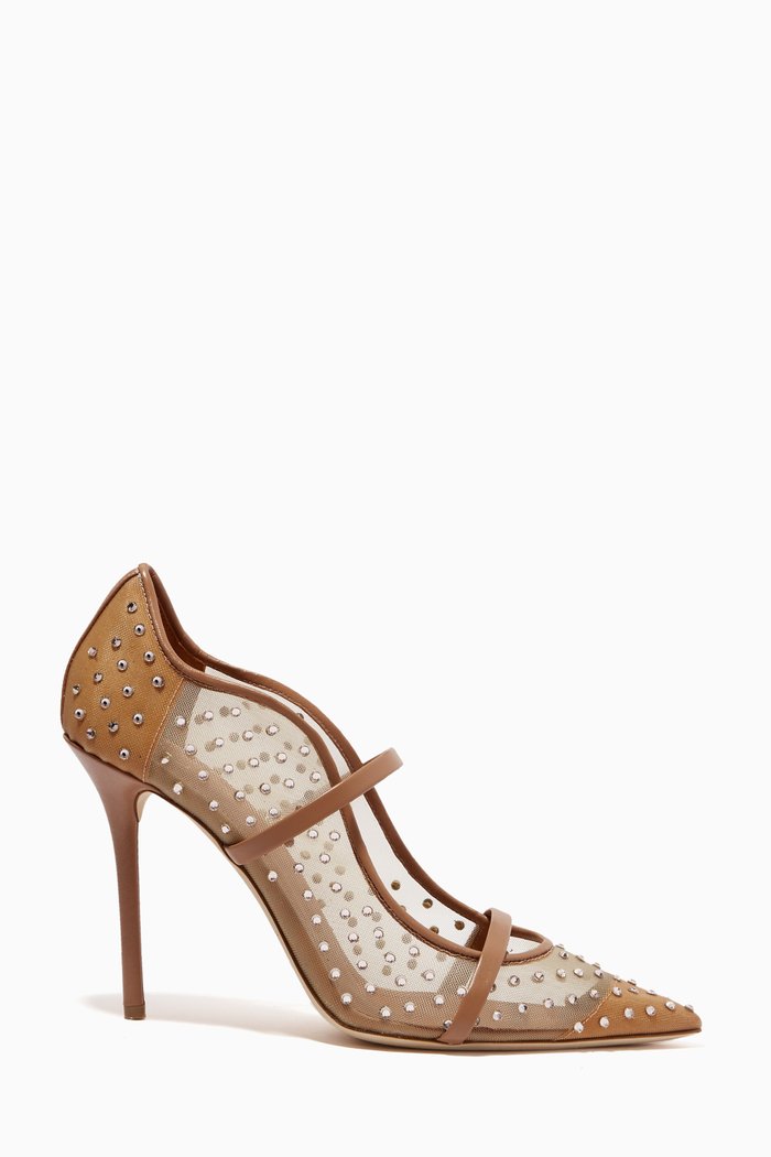 

Maureen 100 Crystal Pumps in Mesh & Leather, Neutral