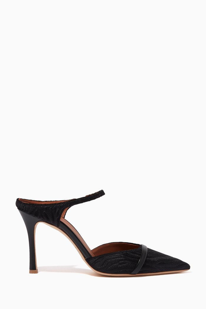 Uma 90 Embossed Mules in Velvet, Black