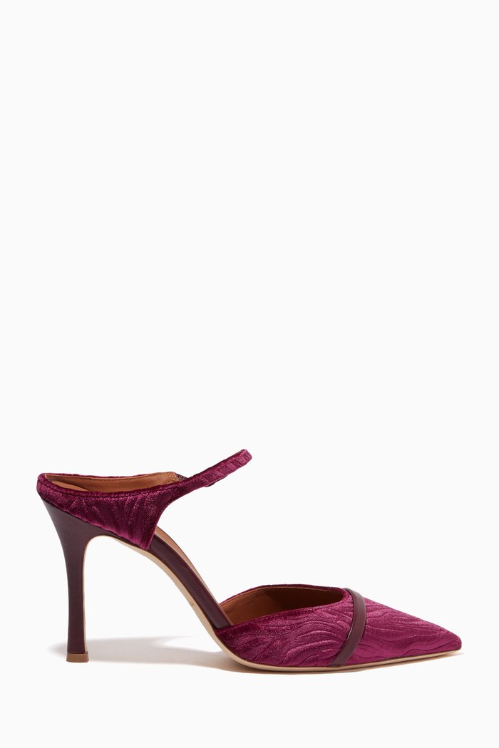 

Uma 90 Embossed Mules in Velvet, Burgundy