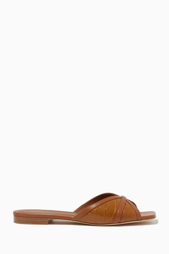 

Perla Flats in Croc-embossed Leather & Nappa, Brown