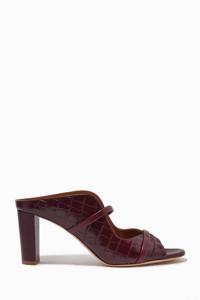 

Norah 70 Mule Sandals in Croc-embossed Leather, Burgundy