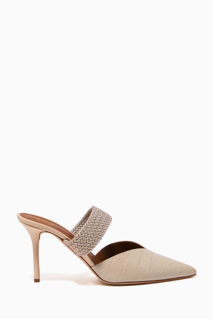 

Maisie 85 Woven-strap Mules in Leather, Neutral