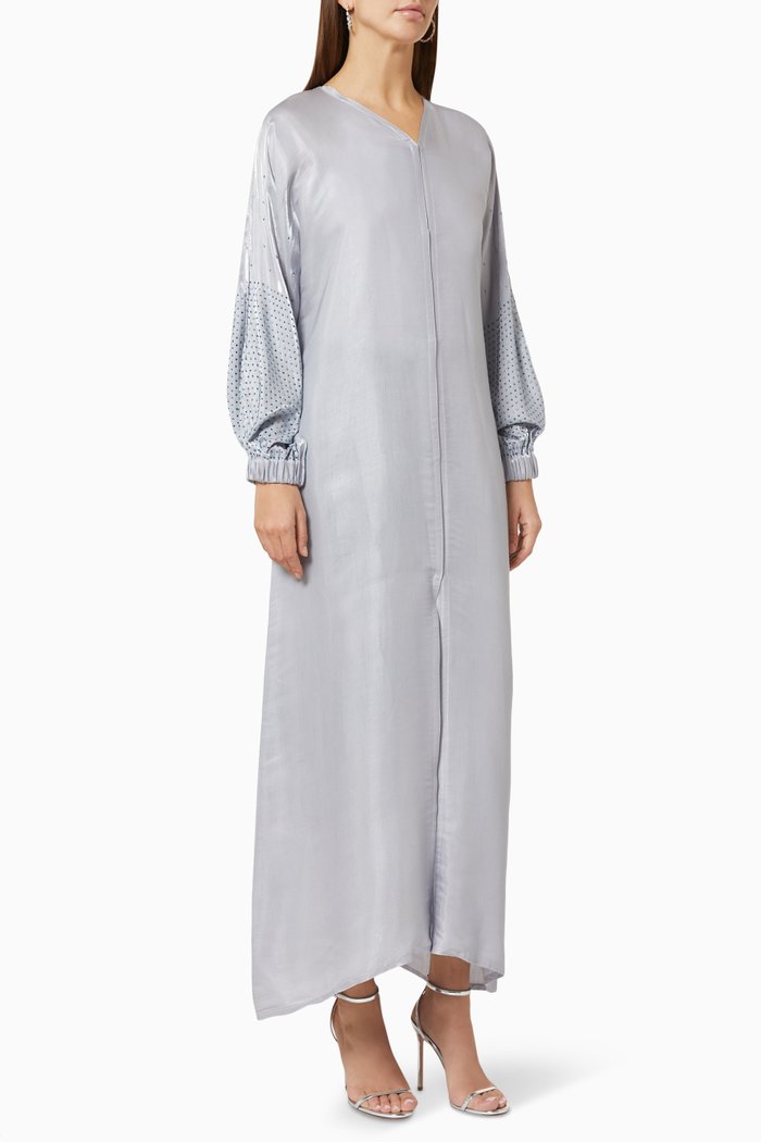 Rhinestones Embellished Abaya, Grey