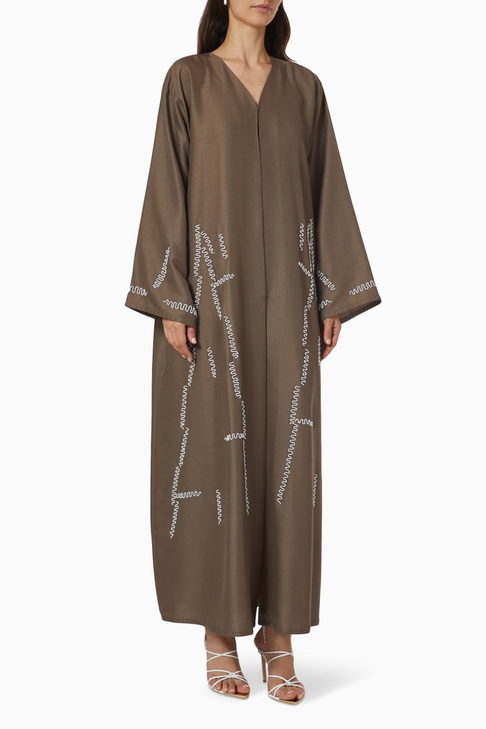 

Wide Sleeves Embellished Abaya, Brown