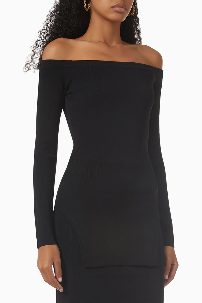 

Narah Off-shoulder Top in Ribbed Knit, Black
