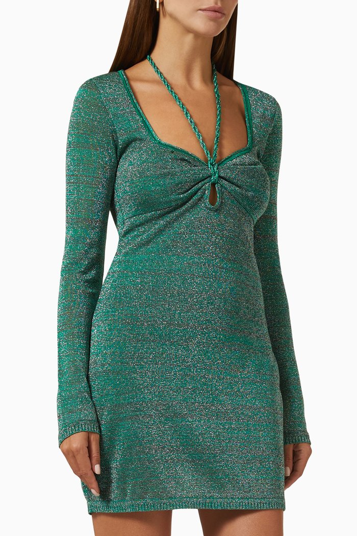 

Aylish Keyhole Front Mini Dress in Lurex Knit, Green